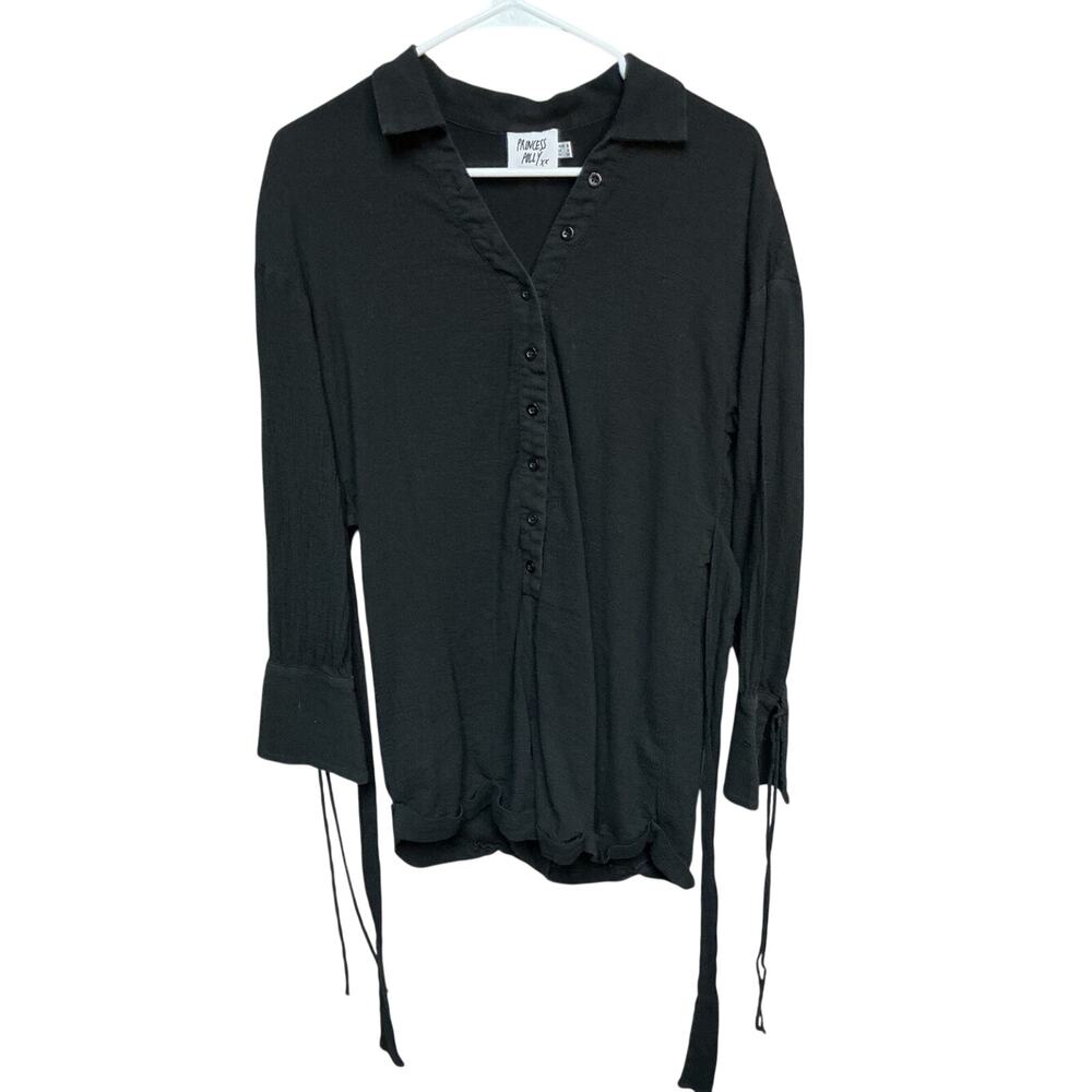 Princess Polly Black Cotton Button Up Jumper US 4 Long Sleeve